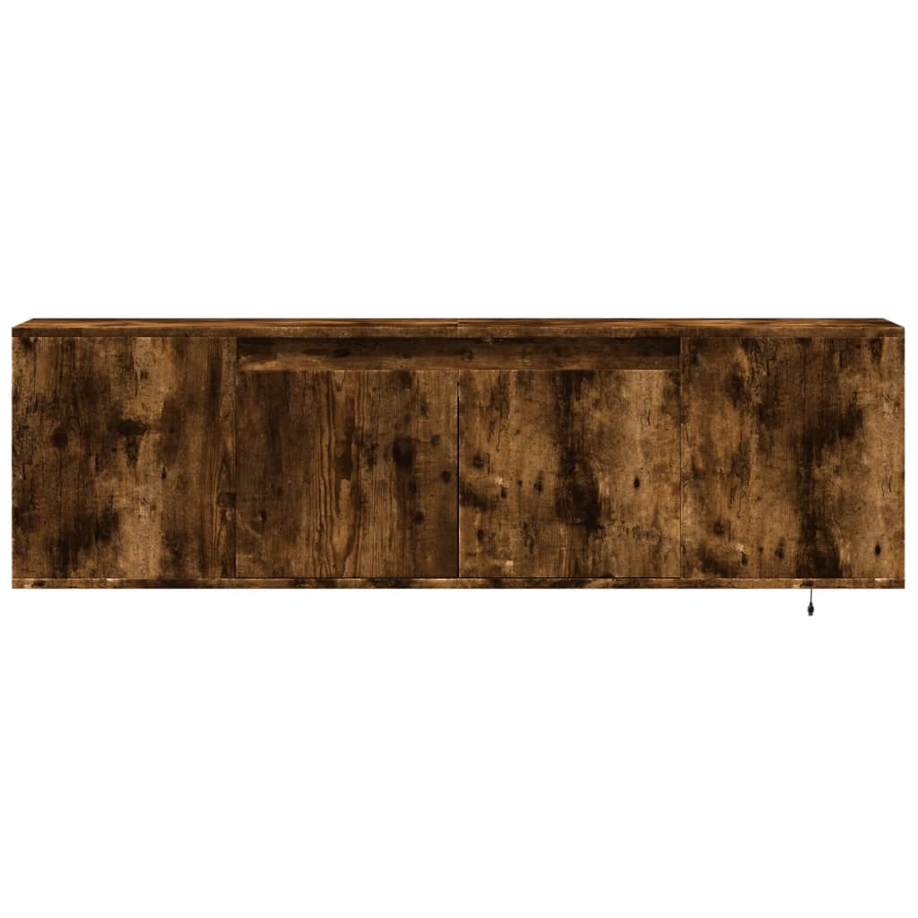 vidaXL Comodă TV perete cu lumini LED, stejar fumuriu, 135x31x39,5 cm