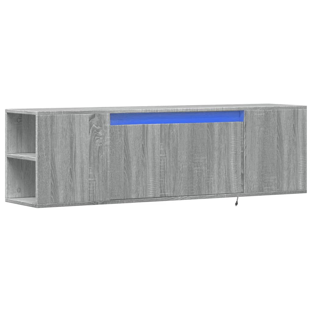 vidaXL Comodă TV de perete cu lumini LED, gri sonoma, 135x31x39,5 cm vidaXL Comodă TV de perete cu lumini LED, gri sonoma, 135x31x39,5 cm