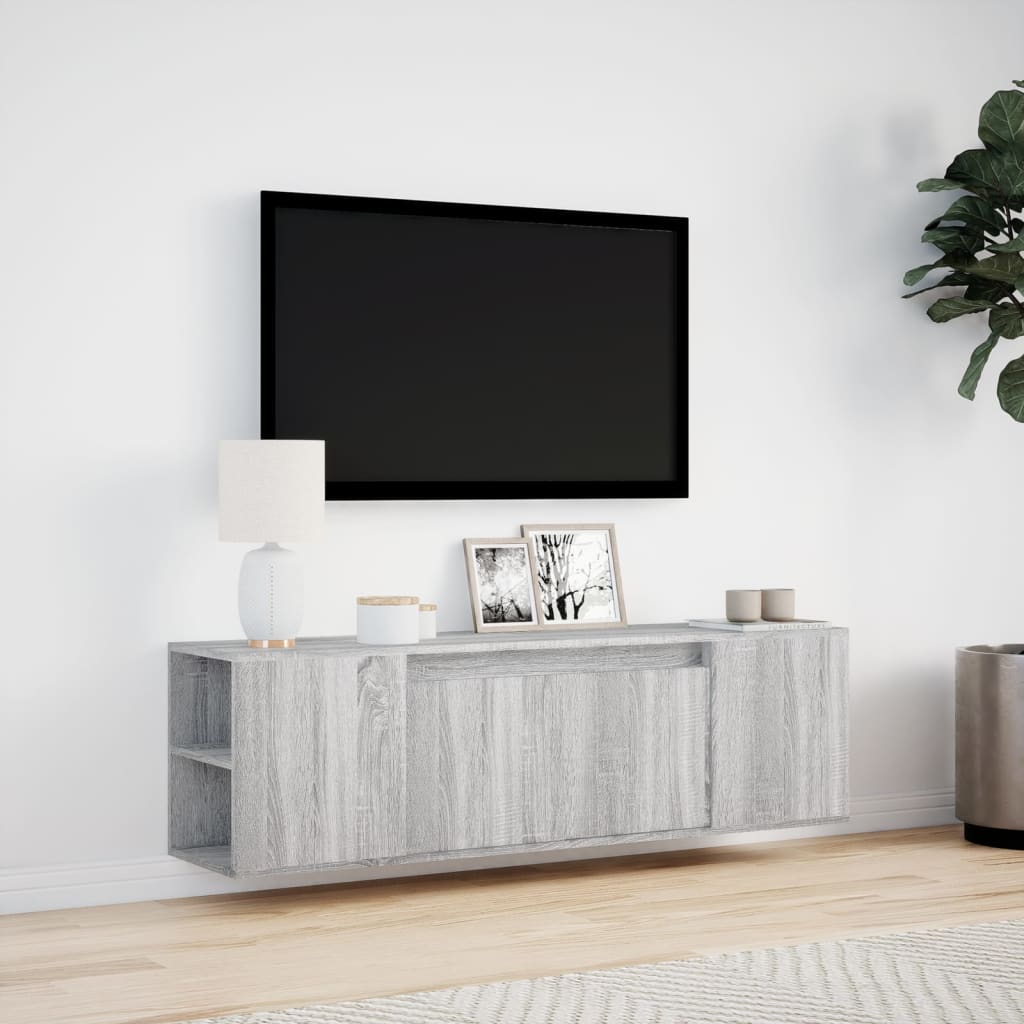 vidaXL Comodă TV de perete cu lumini LED, gri sonoma, 135x31x39,5 cm vidaXL Comodă TV de perete cu lumini LED, gri sonoma, 135x31x39,5 cm