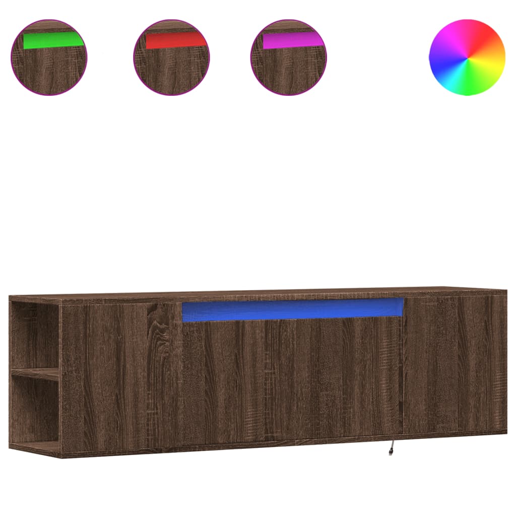 vidaXL Comodă TV de perete cu lumini LED, stejar maro, 135x31x39,5 cm vidaXL Comodă TV de perete cu lumini LED, stejar maro, 135x31x39,5 cm