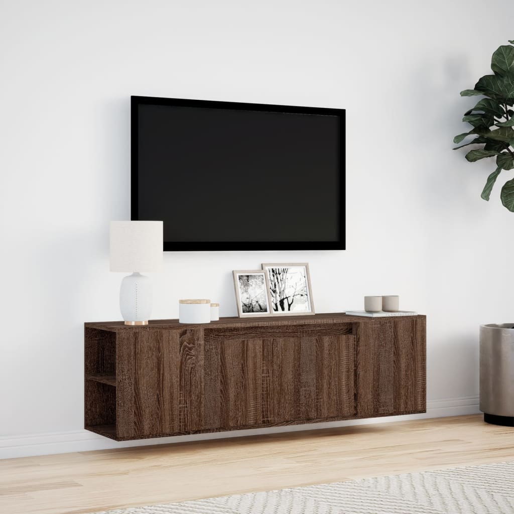 vidaXL Comodă TV de perete cu lumini LED, stejar maro, 135x31x39,5 cm vidaXL Comodă TV de perete cu lumini LED, stejar maro, 135x31x39,5 cm