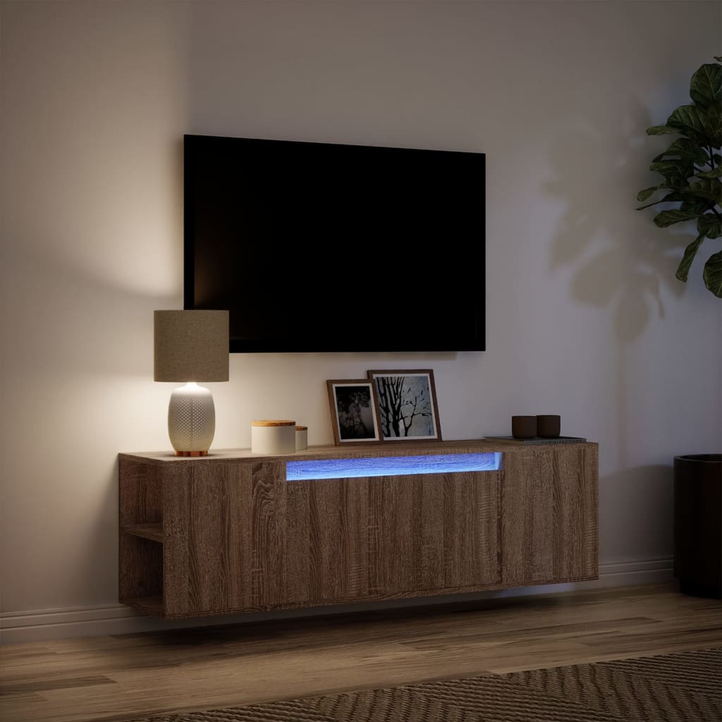 vidaXL Comodă TV de perete cu lumini LED, stejar maro, 135x31x39,5 cm vidaXL Comodă TV de perete cu lumini LED, stejar maro, 135x31x39,5 cm