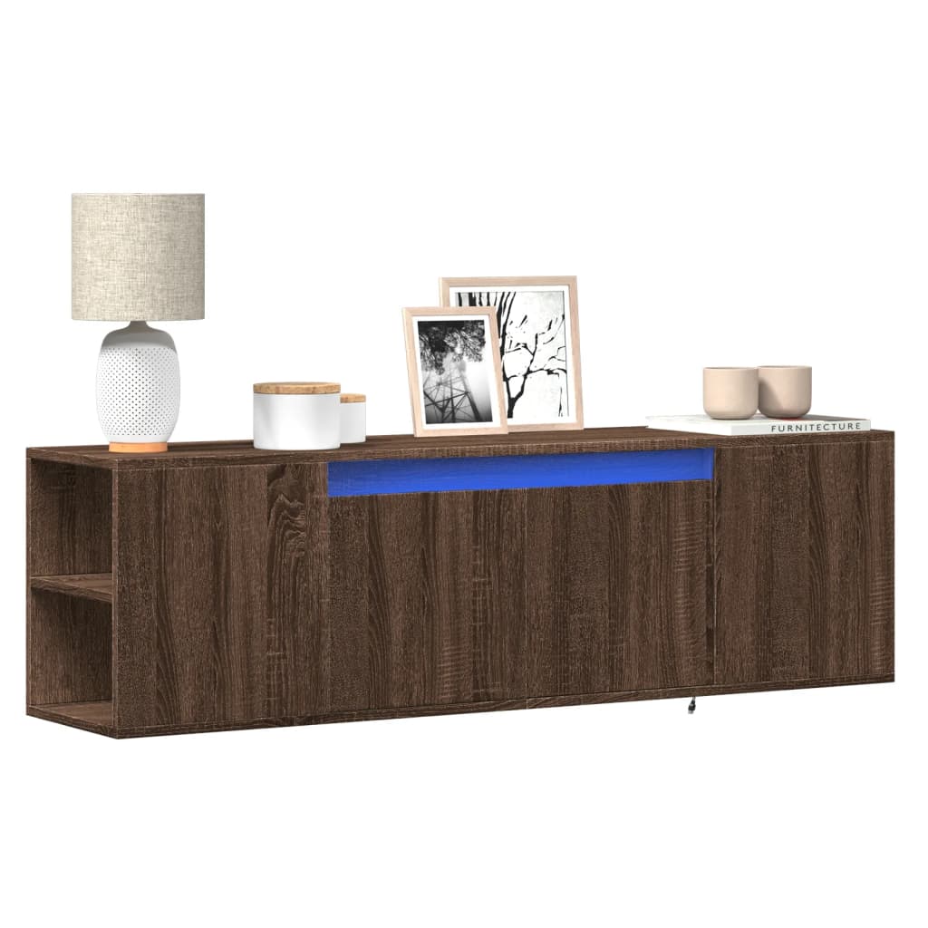 vidaXL Comodă TV de perete cu lumini LED, stejar maro, 135x31x39,5 cm vidaXL Comodă TV de perete cu lumini LED, stejar maro, 135x31x39,5 cm