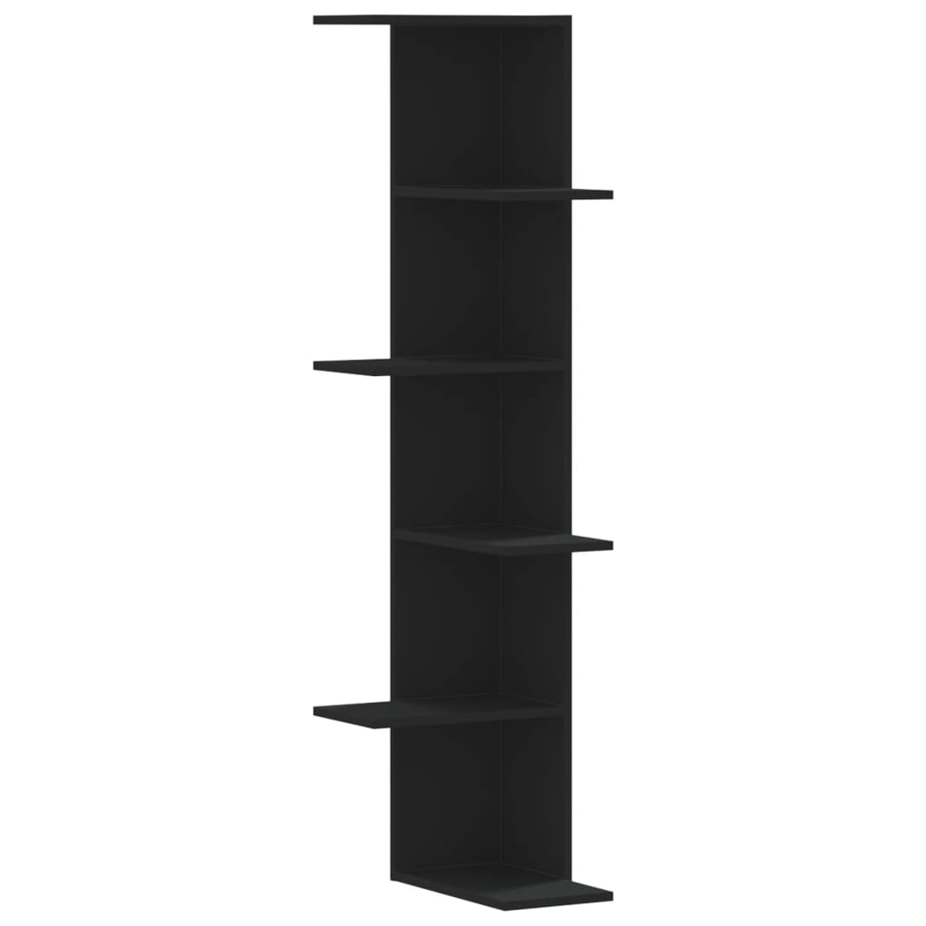 vidaXL Raft colțar perete negru 36,5x36,5x140 cm lemn prelucrat