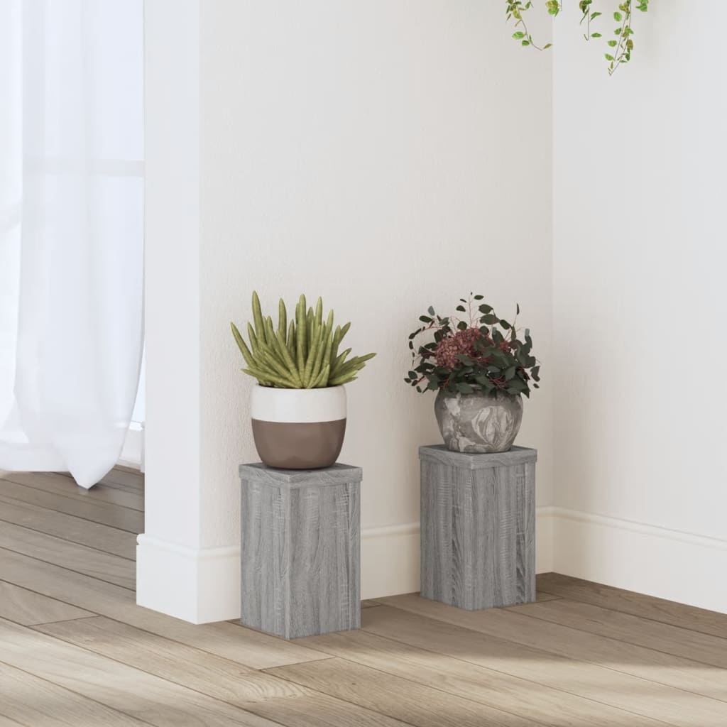 vidaXL Suporturi de plante 2 buc. gri sonoma 10x10x18cm lemn prelucrat vidaXL Suporturi de plante 2 buc. gri sonoma 10x10x18cm lemn prelucrat
