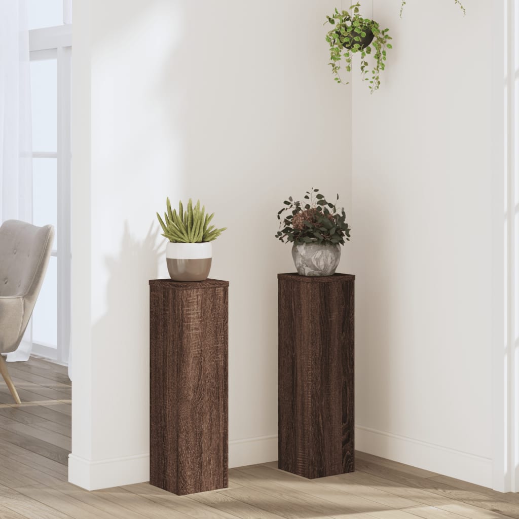 vidaXL Suporturi de plante 2 buc. stejar maro 17x17x60cm lemn compozit vidaXL Suporturi de plante 2 buc. stejar maro 17x17x60cm lemn compozit