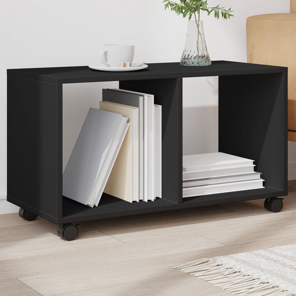 vidaXL Dulap cu roți, negru, 72x33x42,5 cm, lemn prelucrat vidaXL Dulap cu roți, negru, 72x33x42,5 cm, lemn prelucrat