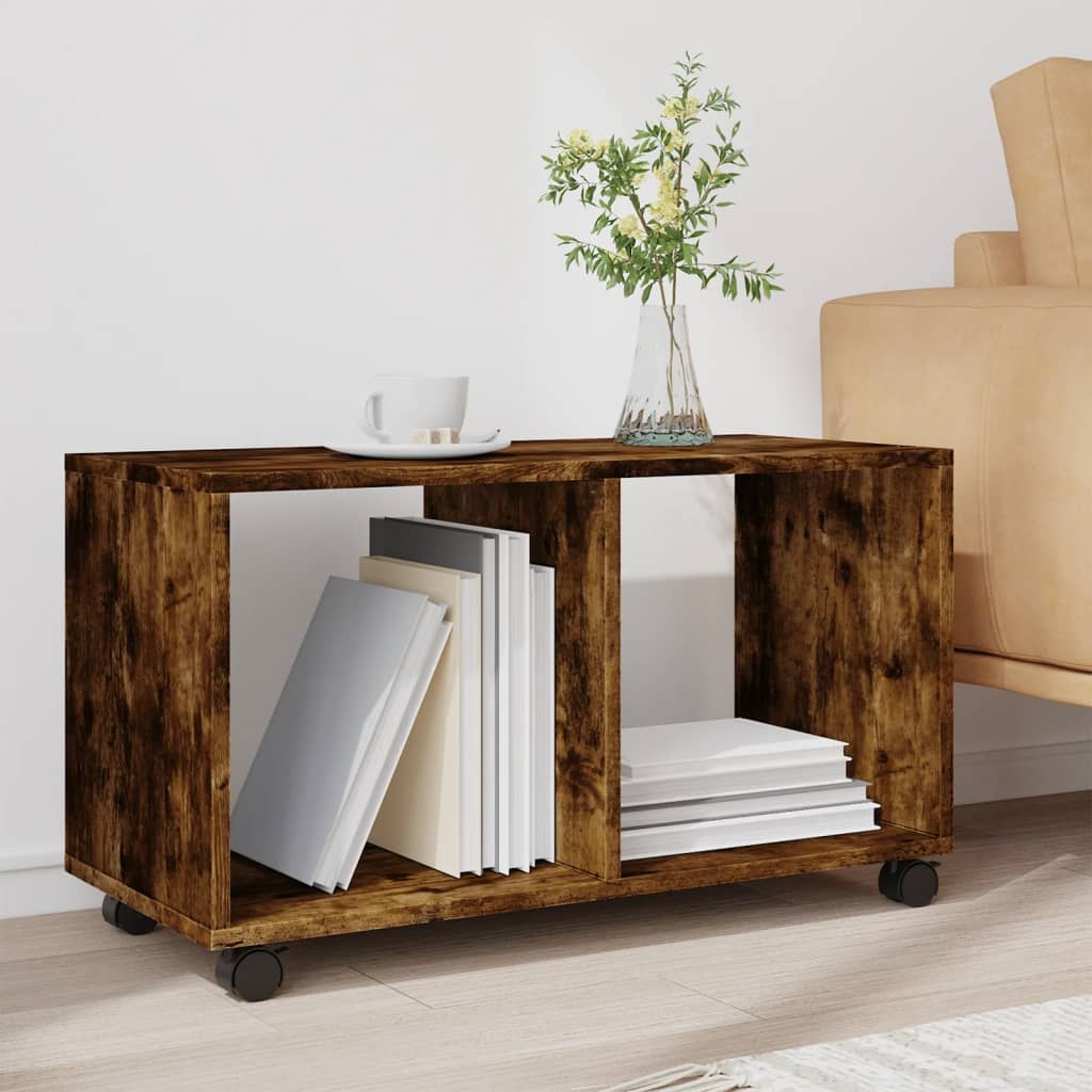 vidaXL Dulap cu roți, stejar fumuriu, 72x33x42,5cm, lemn prelucrat