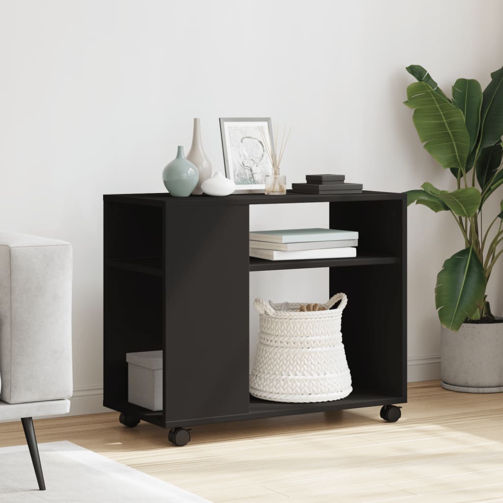 vidaXL Masă laterală cu roți, negru, 70x35x60 cm, lemn prelucrat vidaXL Masă laterală cu roți, negru, 70x35x60 cm, lemn prelucrat