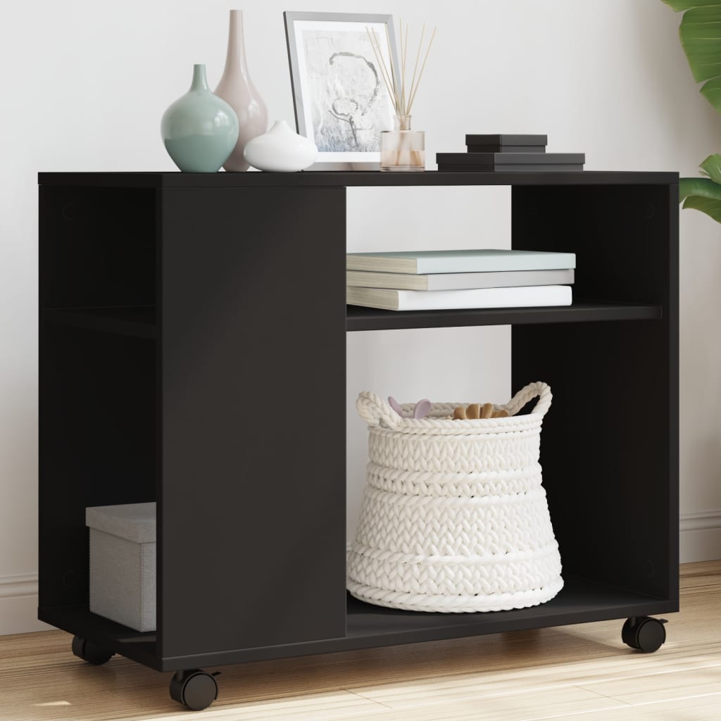 vidaXL Masă laterală cu roți, negru, 70x35x60 cm, lemn prelucrat vidaXL Masă laterală cu roți, negru, 70x35x60 cm, lemn prelucrat
