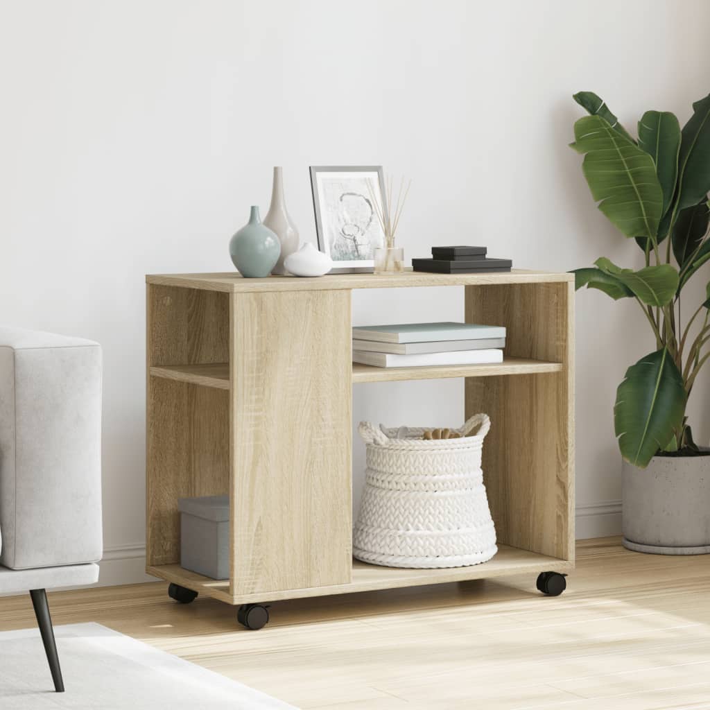 vidaXL Masă laterală cu roți stejar sonoma 70x35x60 cm lemn prelucrat vidaXL Masă laterală cu roți stejar sonoma 70x35x60 cm lemn prelucrat