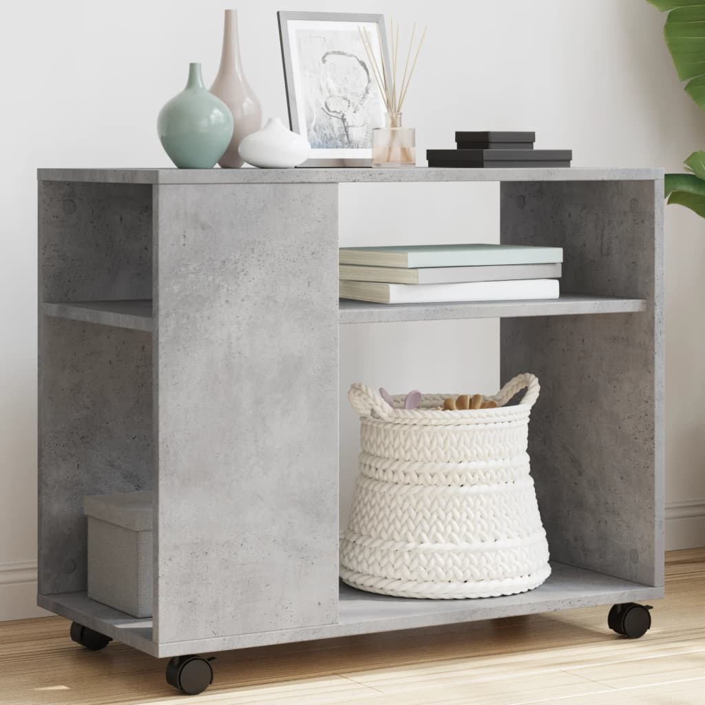 vidaXL Masă laterală cu roți, gri beton, 70x35x60 cm, lemn prelucrat vidaXL Masă laterală cu roți, gri beton, 70x35x60 cm, lemn prelucrat