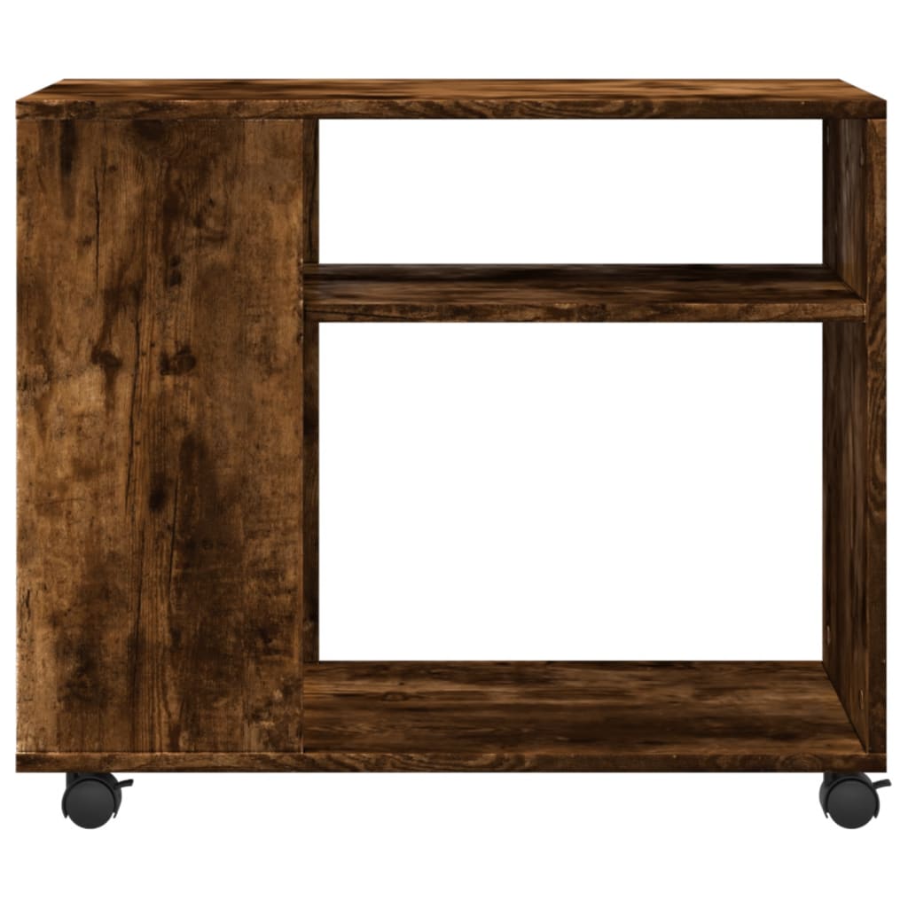 vidaXL Masă laterală cu roți stejar fumuriu 70x35x60 cm lemn compozit vidaXL Masă laterală cu roți stejar fumuriu 70x35x60 cm lemn compozit