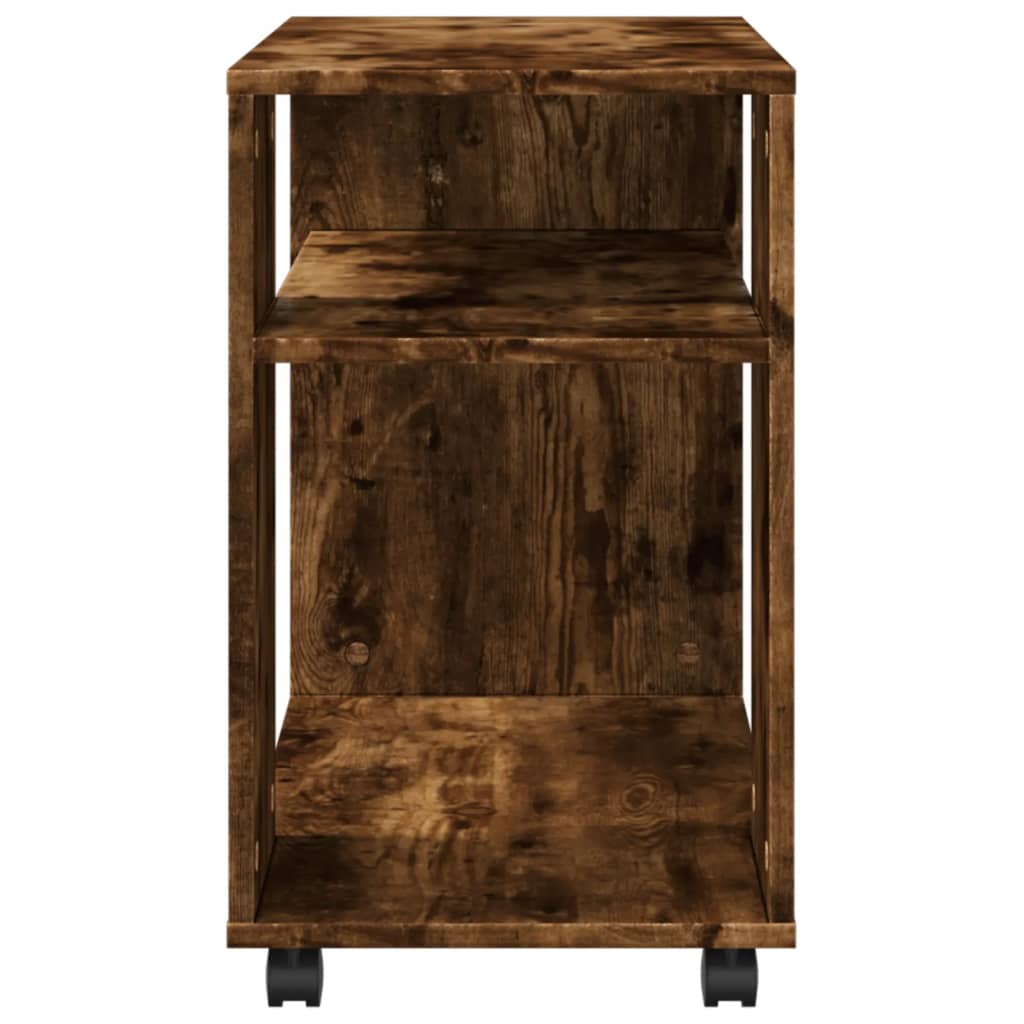 vidaXL Masă laterală cu roți stejar fumuriu 70x35x60 cm lemn compozit vidaXL Masă laterală cu roți stejar fumuriu 70x35x60 cm lemn compozit