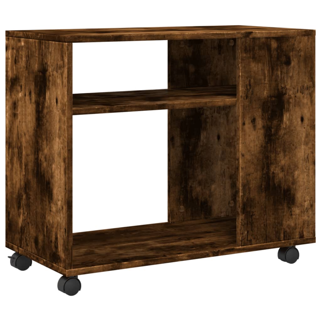 vidaXL Masă laterală cu roți stejar fumuriu 70x35x60 cm lemn compozit vidaXL Masă laterală cu roți stejar fumuriu 70x35x60 cm lemn compozit