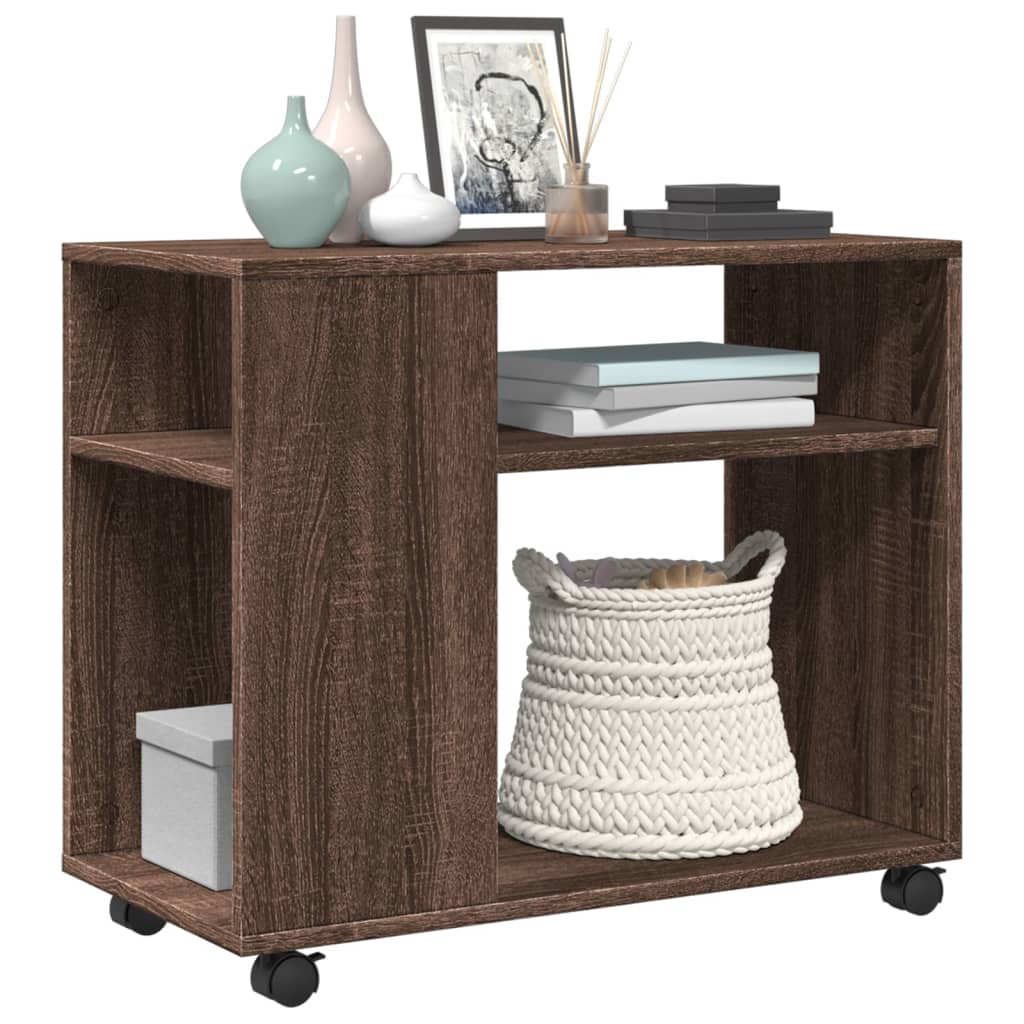 vidaXL Masă laterală cu roți stejar maro 70x35x60 cm lemn compozit vidaXL Masă laterală cu roți stejar maro 70x35x60 cm lemn compozit