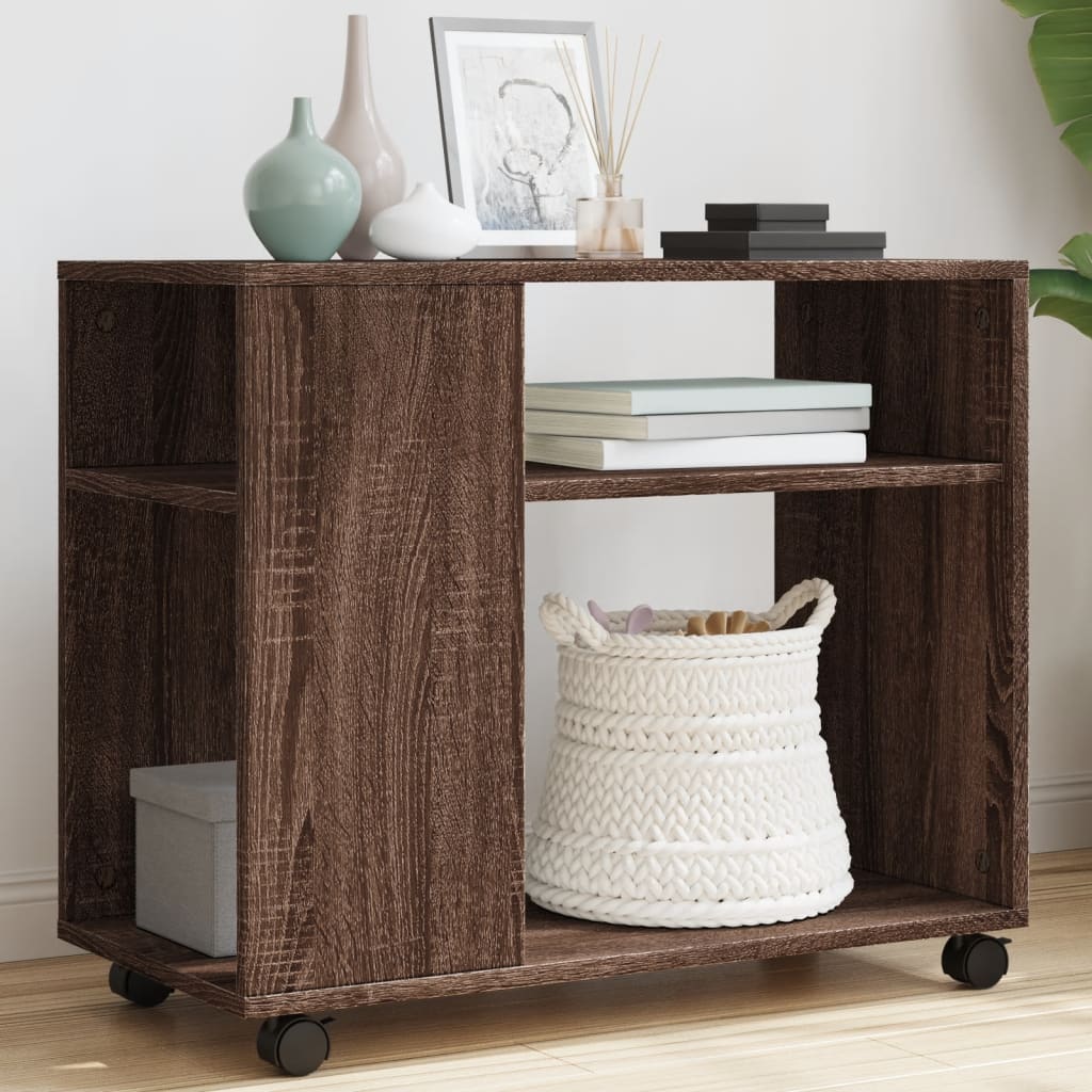 vidaXL Masă laterală cu roți stejar maro 70x35x60 cm lemn compozit vidaXL Masă laterală cu roți stejar maro 70x35x60 cm lemn compozit