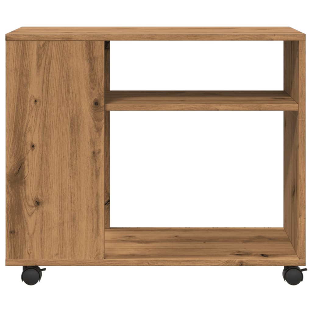 vidaXL Masă laterală roți stejar artizanal 70x35x60 cm lemn prelucrat vidaXL Masă laterală roți stejar artizanal 70x35x60 cm lemn prelucrat