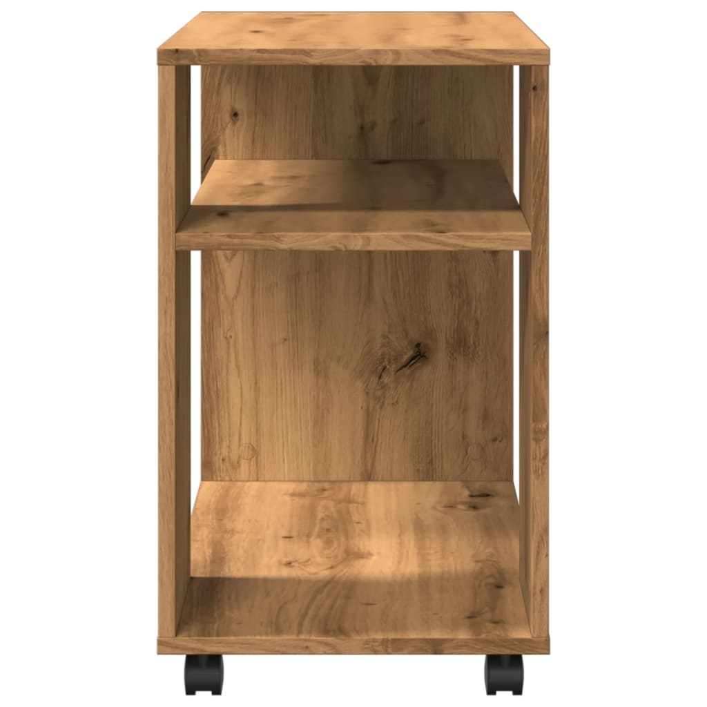 vidaXL Masă laterală roți stejar artizanal 70x35x60 cm lemn prelucrat vidaXL Masă laterală roți stejar artizanal 70x35x60 cm lemn prelucrat