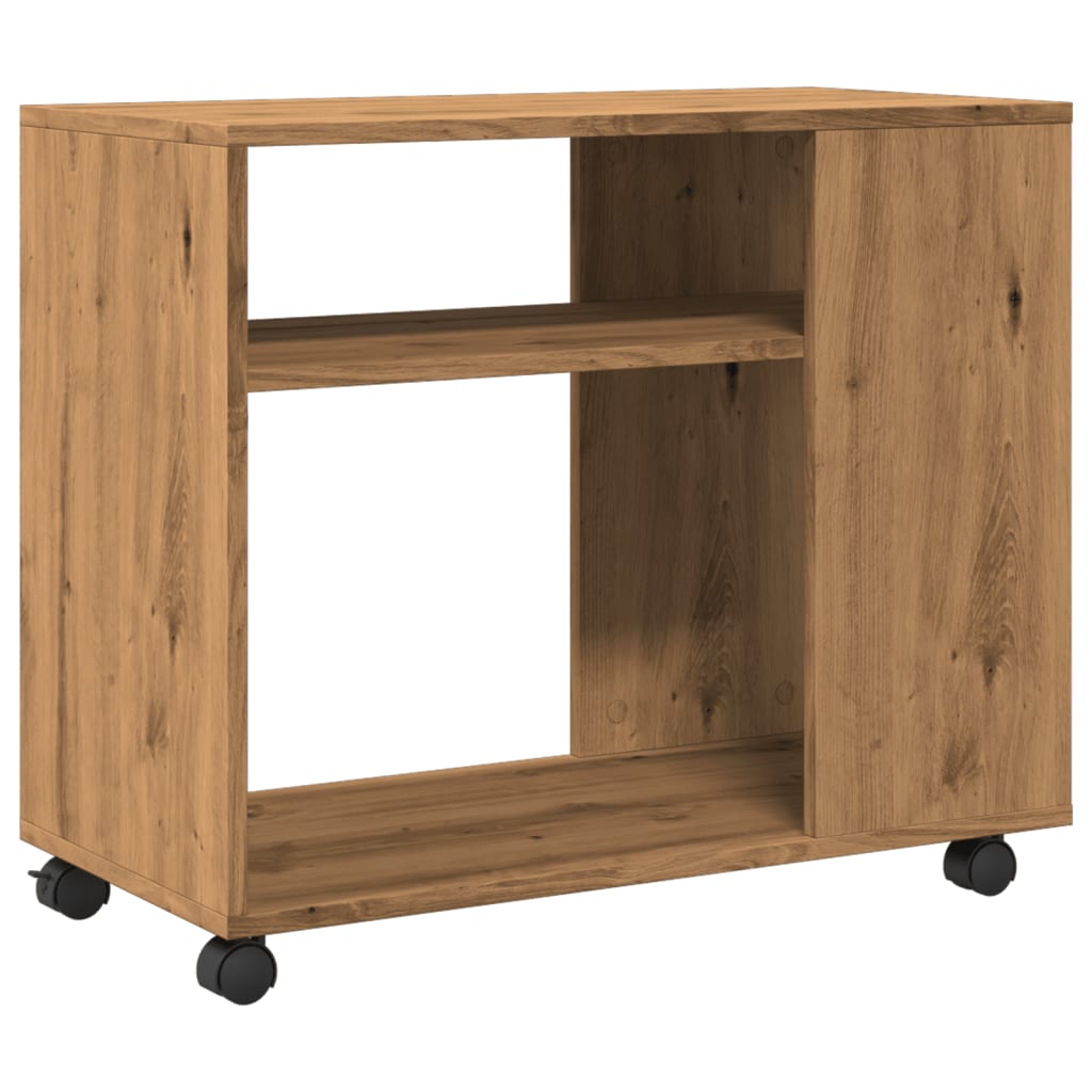 vidaXL Masă laterală roți stejar artizanal 70x35x60 cm lemn prelucrat vidaXL Masă laterală roți stejar artizanal 70x35x60 cm lemn prelucrat