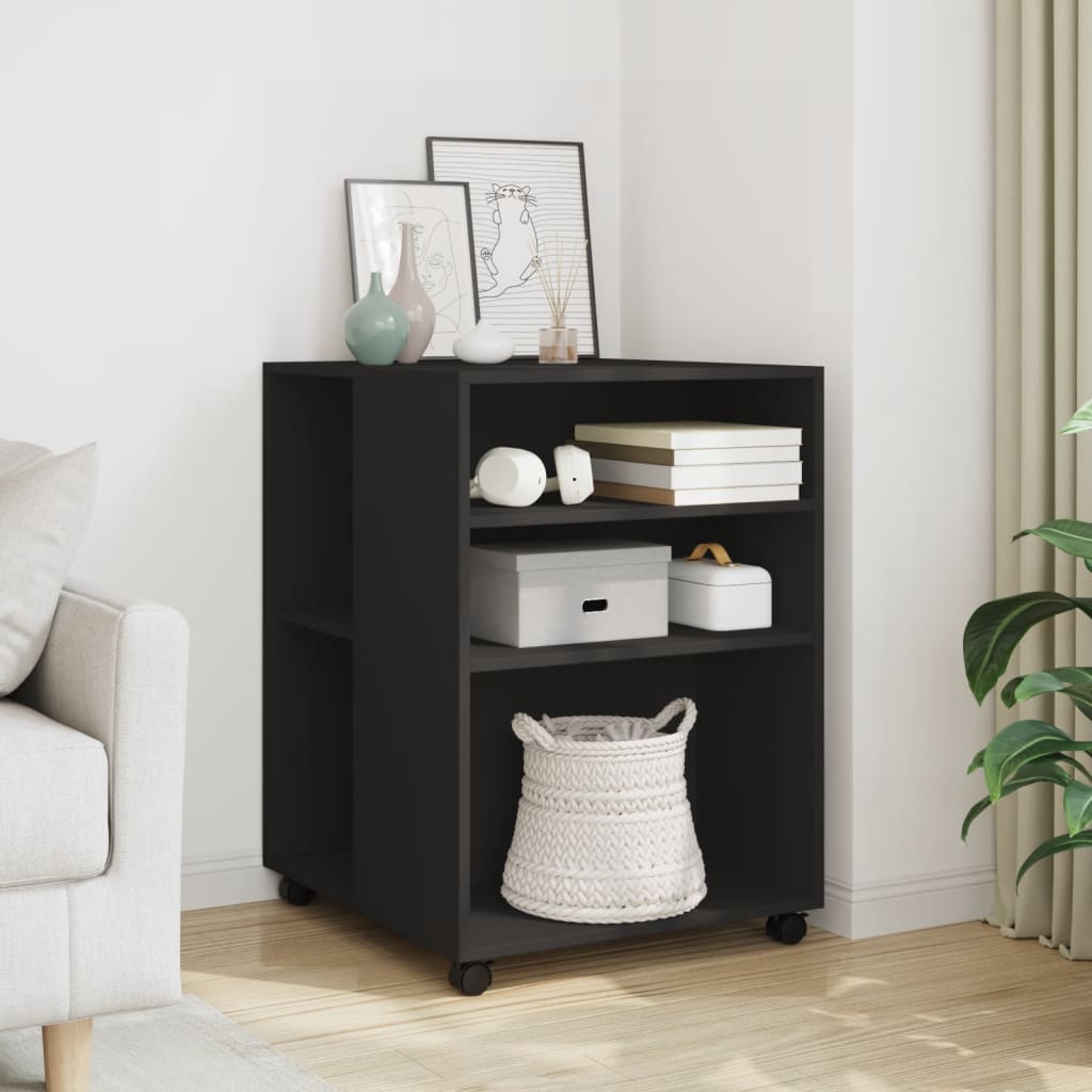 vidaXL Masă laterală cu roți, negru, 55x60x78 cm, lemn prelucrat vidaXL Masă laterală cu roți, negru, 55x60x78 cm, lemn prelucrat