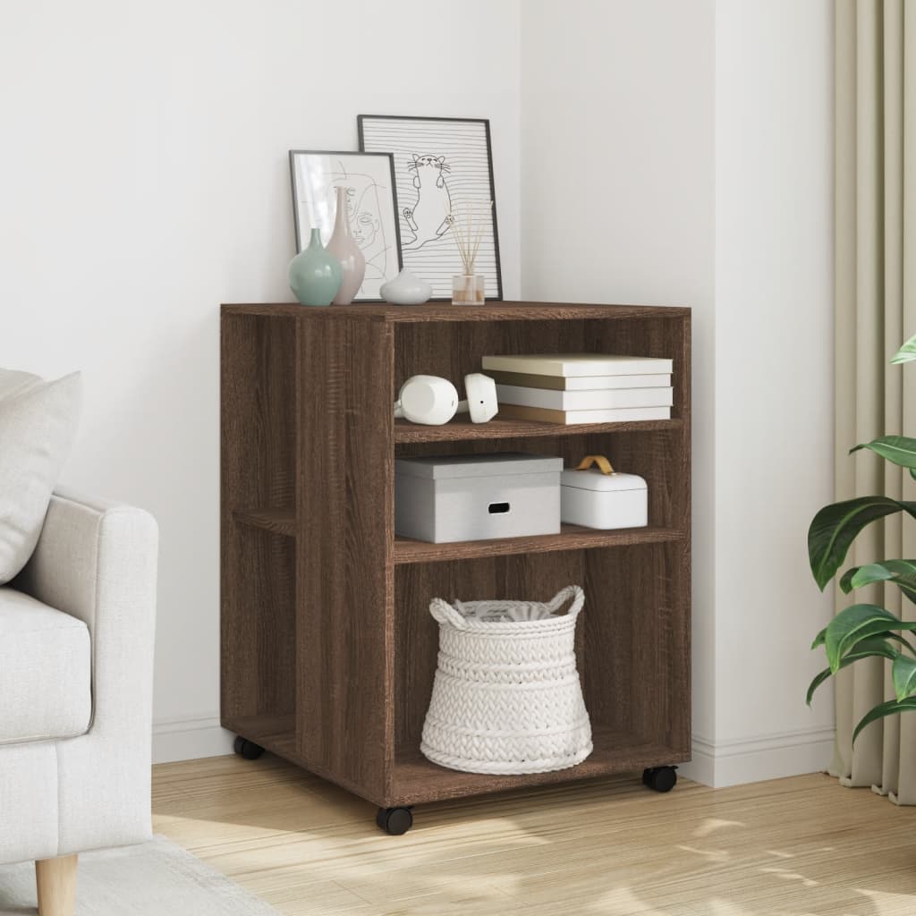 vidaXL Masă laterală cu roți stejar maro 55x60x78 cm lemn prelucrat vidaXL Masă laterală cu roți stejar maro 55x60x78 cm lemn prelucrat