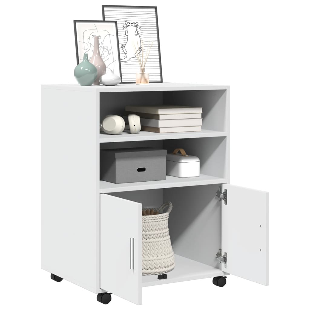 vidaXL Dulap cu roți, alb, 60x48x81 cm, lemn prelucrat vidaXL Dulap cu roți, alb, 60x48x81 cm, lemn prelucrat