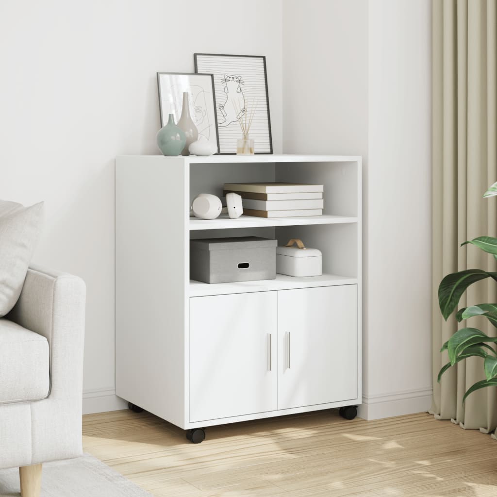 vidaXL Dulap cu roți, alb, 60x48x81 cm, lemn prelucrat vidaXL Dulap cu roți, alb, 60x48x81 cm, lemn prelucrat