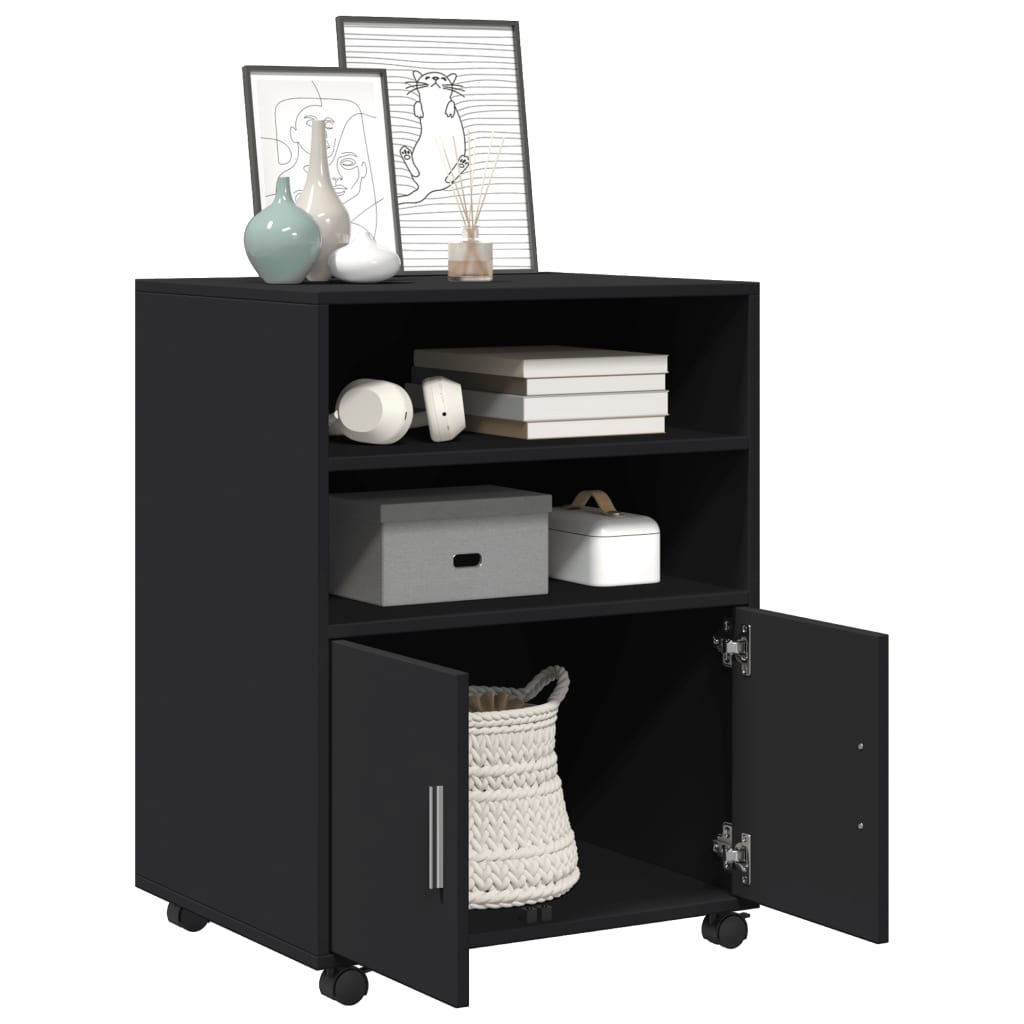 vidaXL Dulap cu roți, negru, 60x48x81 cm, lemn prelucrat vidaXL Dulap cu roți, negru, 60x48x81 cm, lemn prelucrat