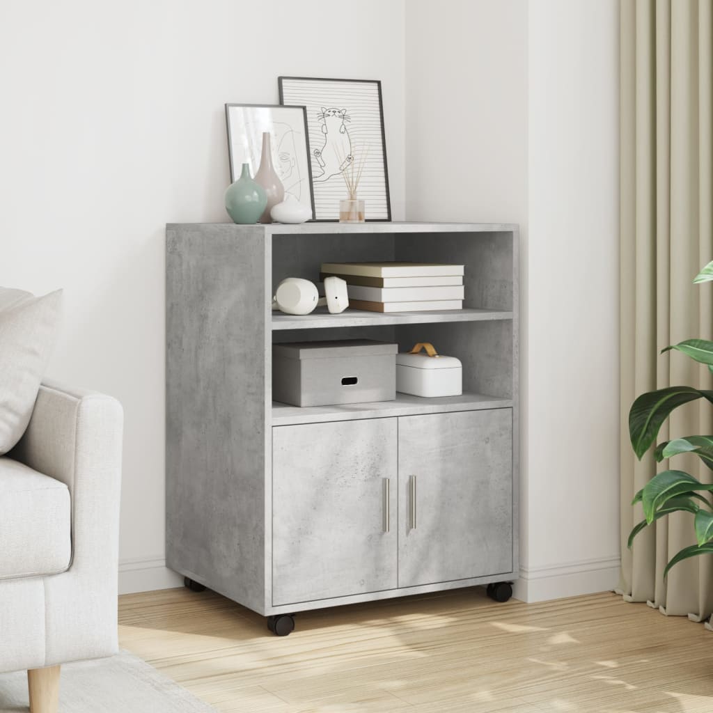 vidaXL Dulap cu roți, gri beton, 60x48x81 cm, lemn prelucrat vidaXL Dulap cu roți, gri beton, 60x48x81 cm, lemn prelucrat