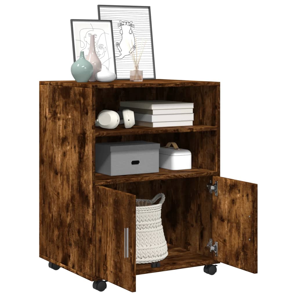 vidaXL Dulap cu roți, stejar fumuriu, 60x48x81 cm, lemn prelucrat vidaXL Dulap cu roți, stejar fumuriu, 60x48x81 cm, lemn prelucrat