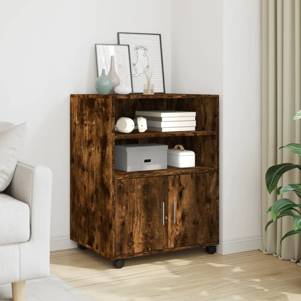vidaXL Dulap cu roți, stejar fumuriu, 60x48x81 cm, lemn prelucrat vidaXL Dulap cu roți, stejar fumuriu, 60x48x81 cm, lemn prelucrat
