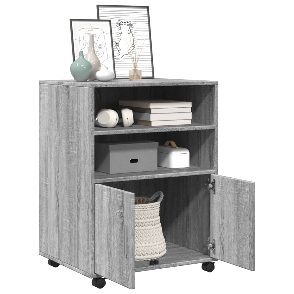 vidaXL Dulap cu roți, gri sonoma, 60x48x81 cm, lemn compozit vidaXL Dulap cu roți, gri sonoma, 60x48x81 cm, lemn compozit