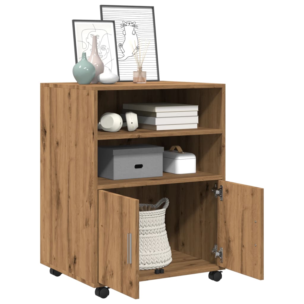vidaXL Dulap cu roți, stejar artizanal, 60x48x81 cm, lemn prelucrat vidaXL Dulap cu roți, stejar artizanal, 60x48x81 cm, lemn prelucrat