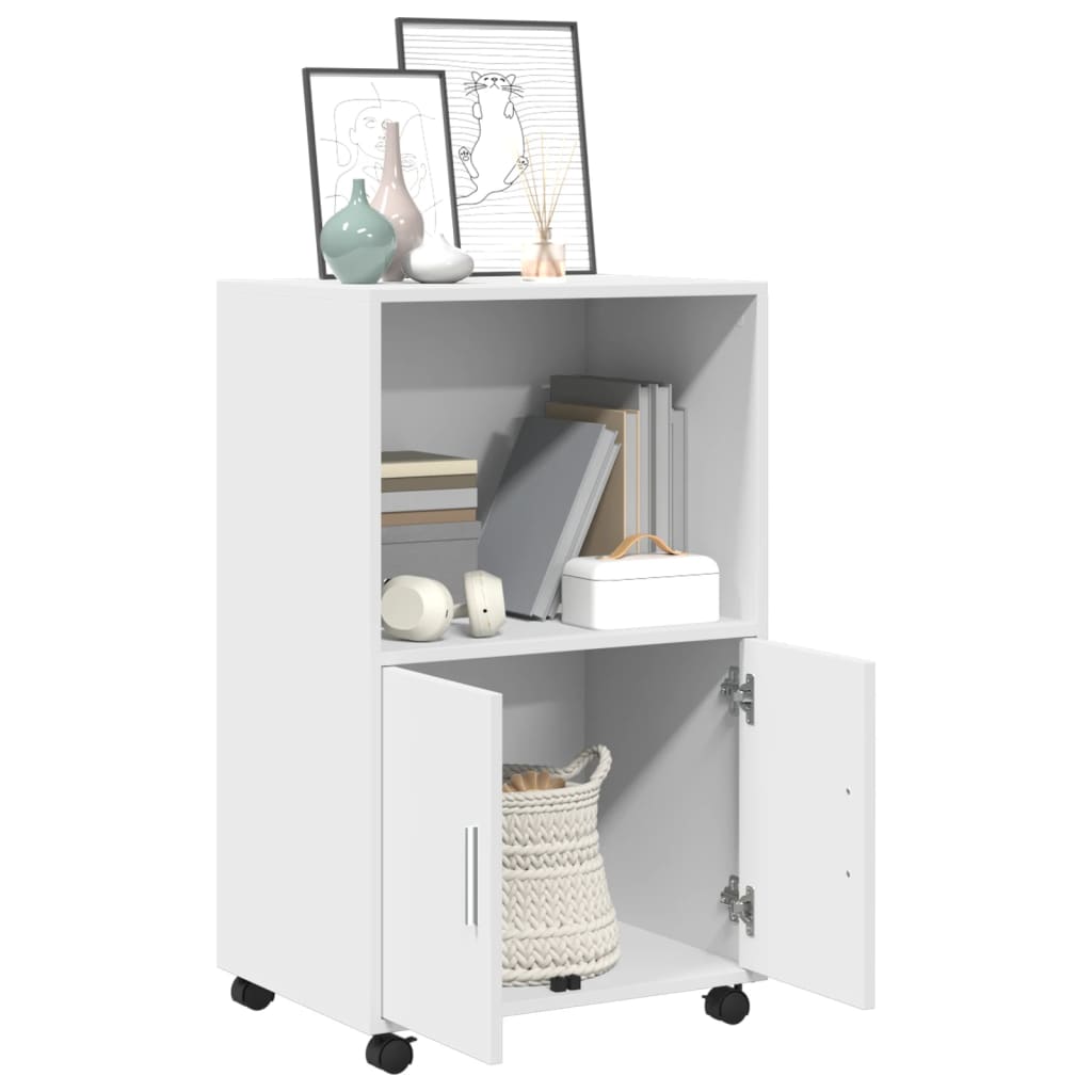vidaXL Dulap cu roți, alb, 55x40x91 cm, lemn prelucrat