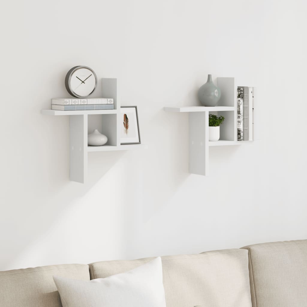 vidaXL Rafturi de perete, 2 buc., alb, 38x12x38 cm, lemn prelucrat