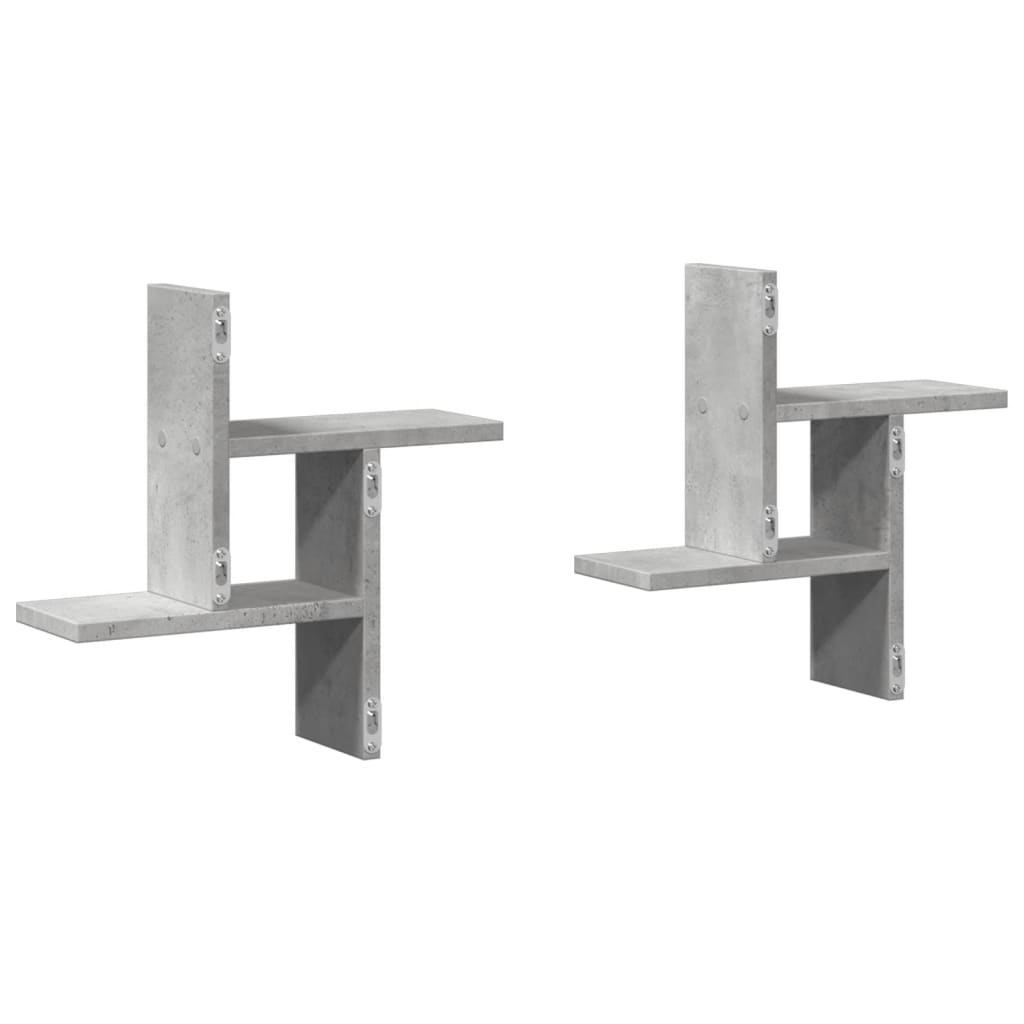 vidaXL Rafturi perete, 2 buc., gri beton, 38x12x38 cm, lemn prelucrat