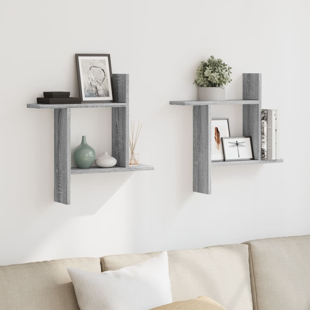 vidaXL Rafturi de perete 2 buc. gri sonoma, 50x12x50 cm lemn prelucrat vidaXL Rafturi de perete 2 buc. gri sonoma, 50x12x50 cm lemn prelucrat
