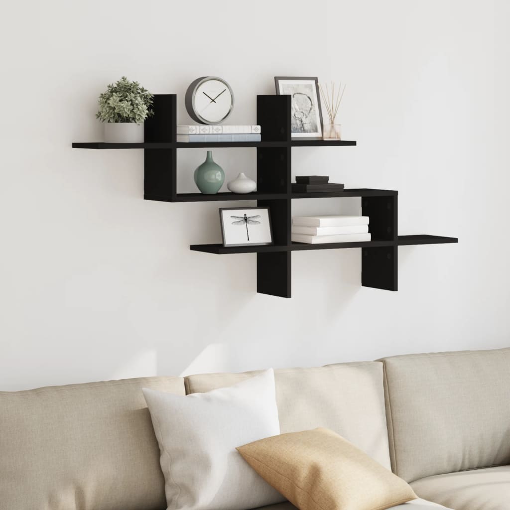 vidaXL Raft de perete, negru, 124,5x18x60,5 cm, lemn prelucrat vidaXL Raft de perete, negru, 124,5x18x60,5 cm, lemn prelucrat