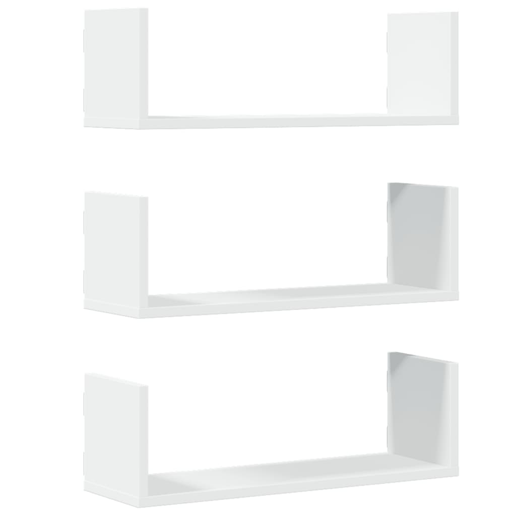 vidaXL Rafturi de perete, 3 buc., alb, 58x18x18 cm, lemn prelucrat