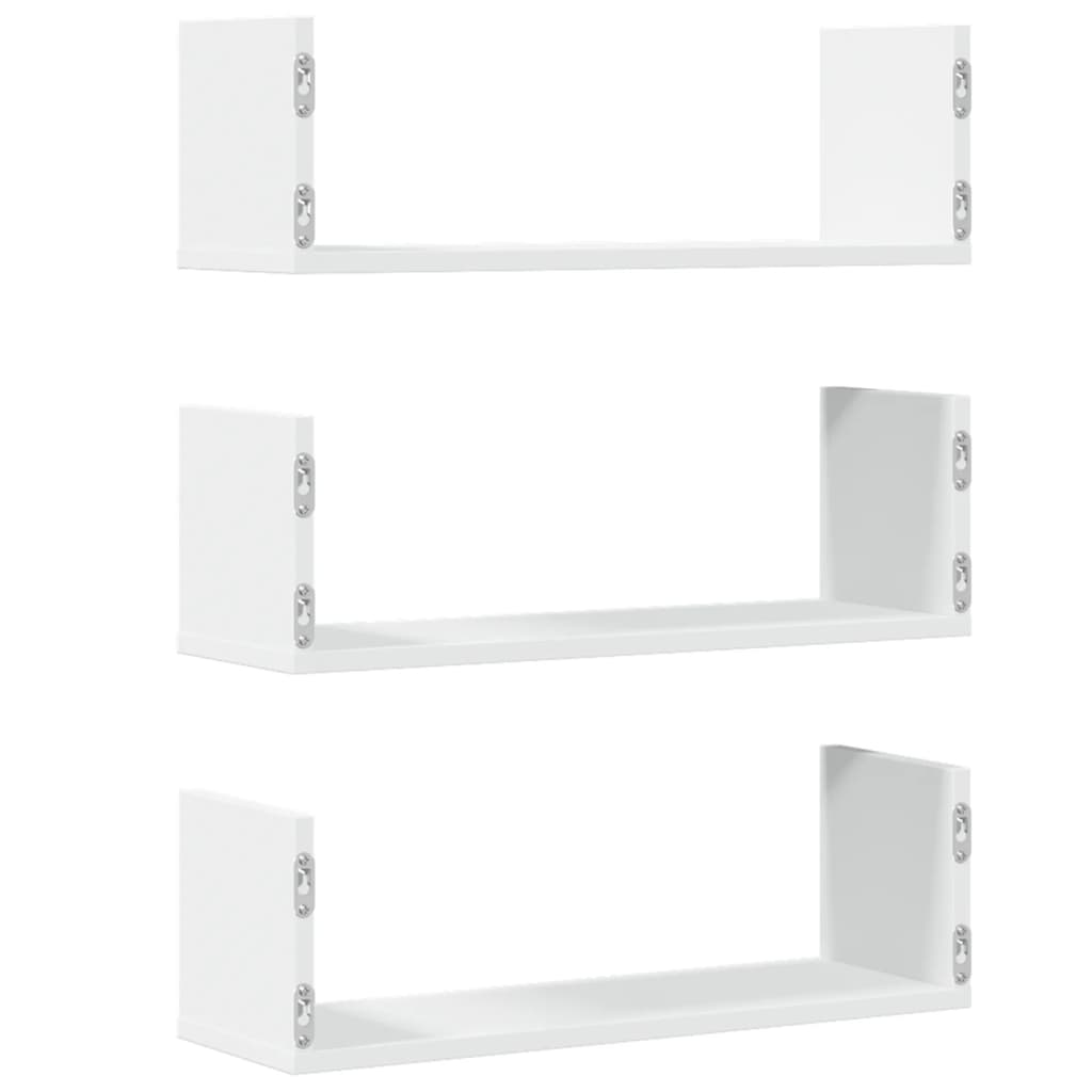 vidaXL Rafturi de perete, 3 buc., alb, 58x18x18 cm, lemn prelucrat