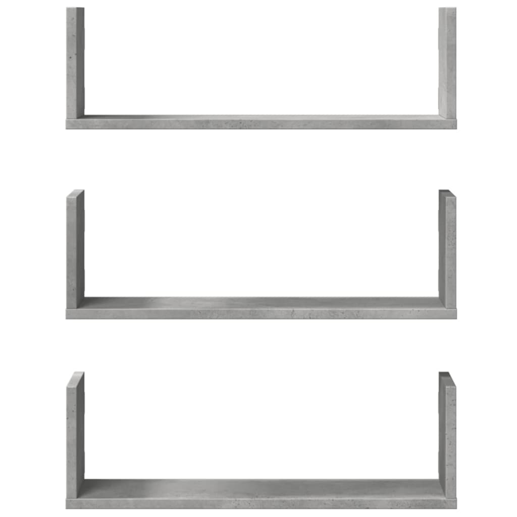 vidaXL Rafturi perete, 3 buc., gri beton, 58x18x18 cm, lemn prelucrat
