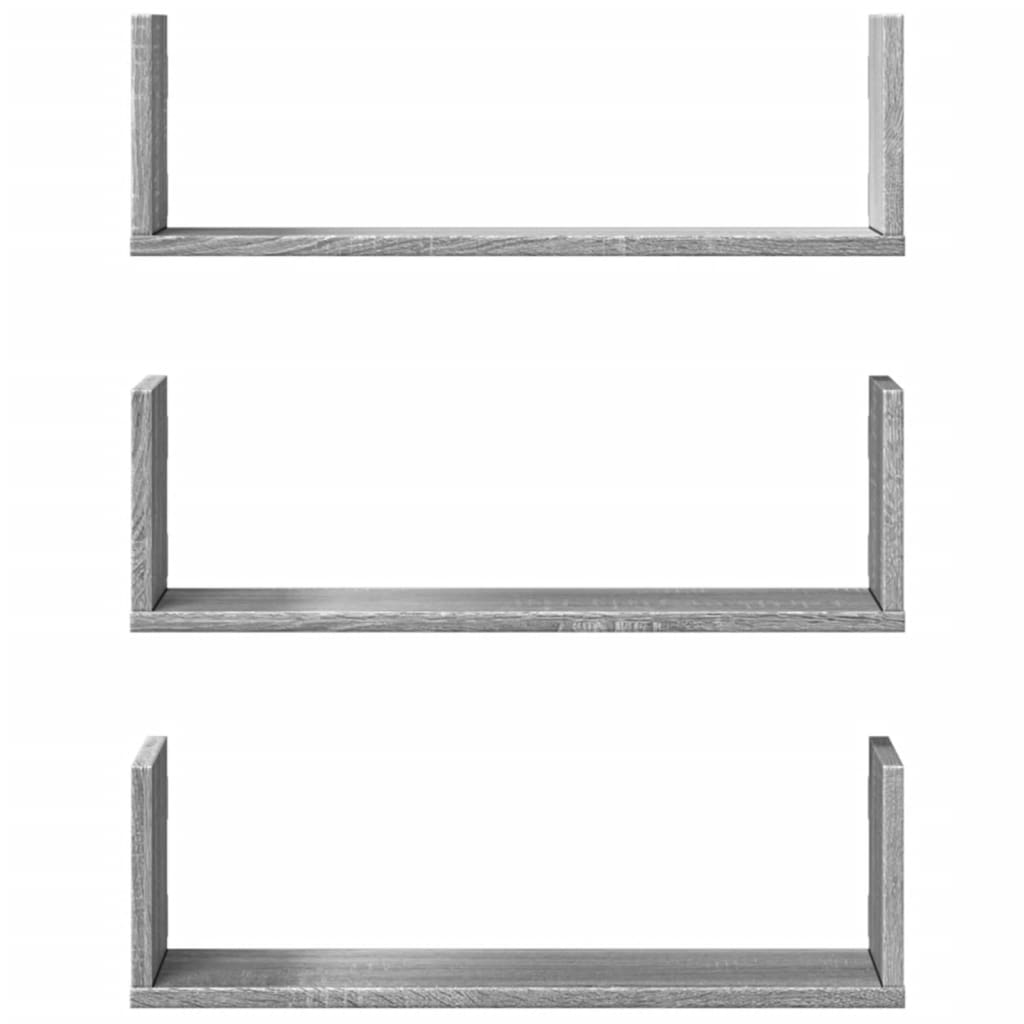 vidaXL Rafturi de perete 3 buc. gri sonoma 58x18x18 cm lemn prelucrat vidaXL Rafturi de perete 3 buc. gri sonoma 58x18x18 cm lemn prelucrat