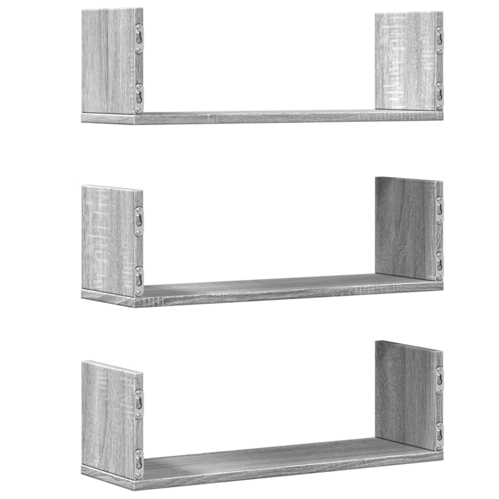 vidaXL Rafturi de perete 3 buc. gri sonoma 58x18x18 cm lemn prelucrat vidaXL Rafturi de perete 3 buc. gri sonoma 58x18x18 cm lemn prelucrat