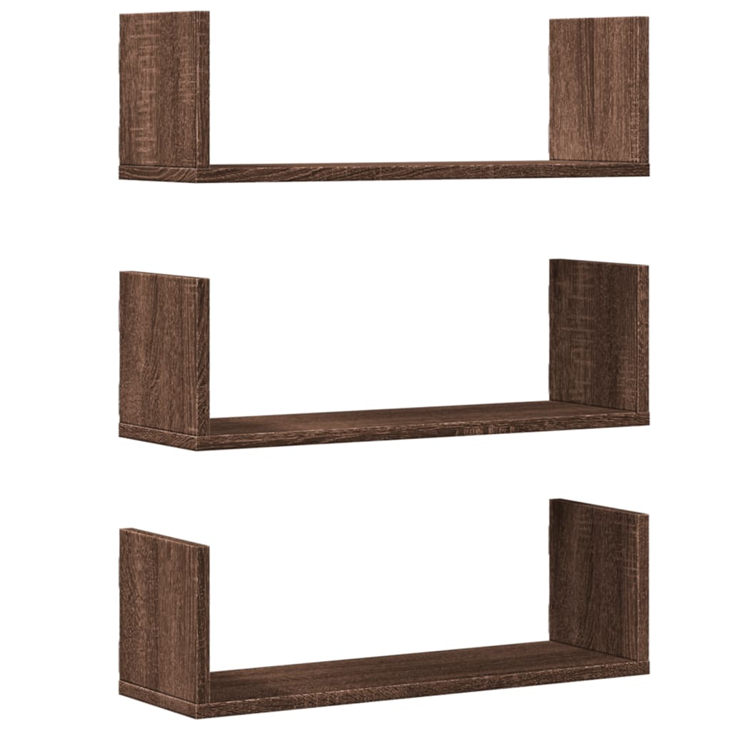 vidaXL Rafturi de perete 3 buc. stejar maro 58x18x18 cm lemn prelucrat vidaXL Rafturi de perete 3 buc. stejar maro 58x18x18 cm lemn prelucrat