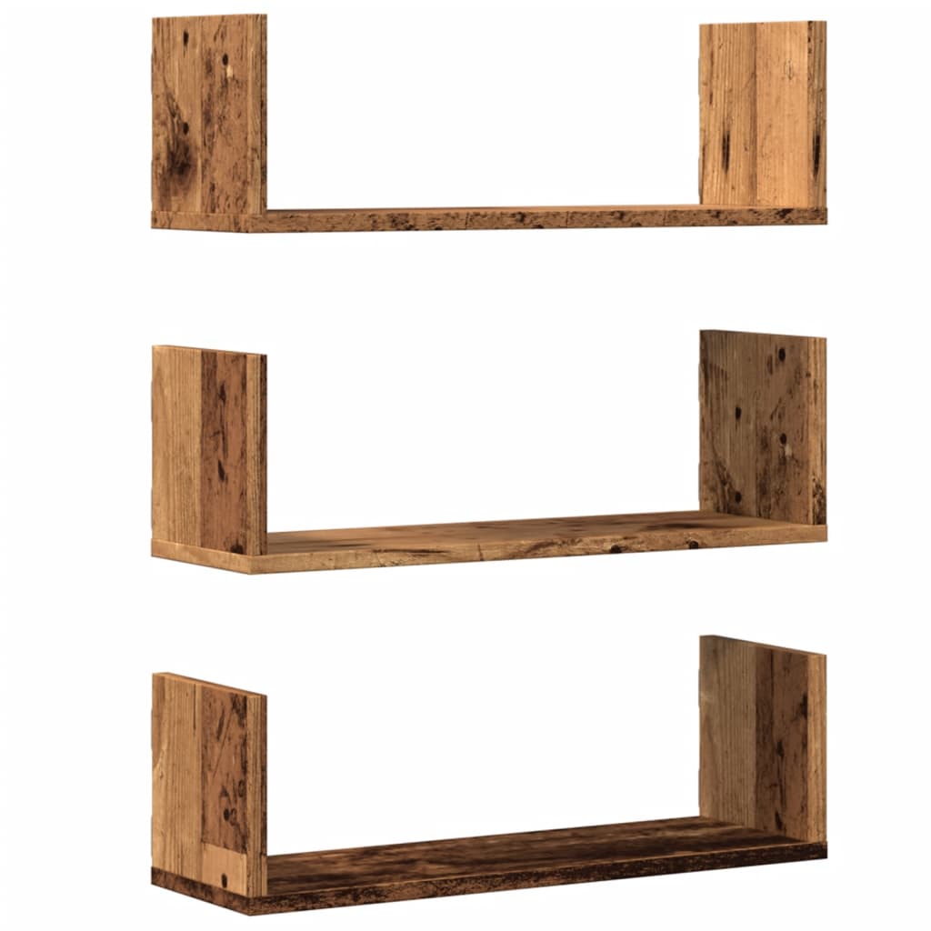 vidaXL Rafturi perete, 3 buc., lemn vechi, 58x18x18 cm, lemn prelucrat