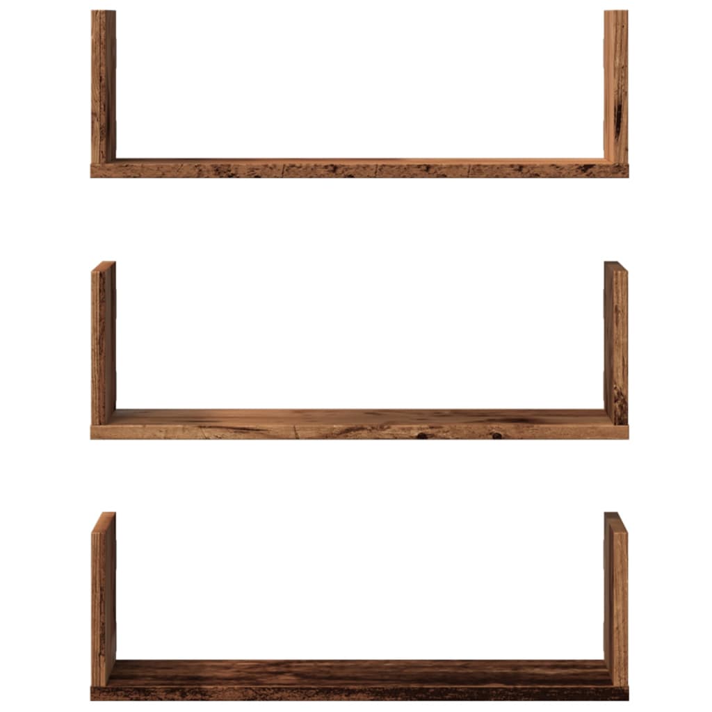 vidaXL Rafturi perete, 3 buc., lemn vechi, 58x18x18 cm, lemn prelucrat