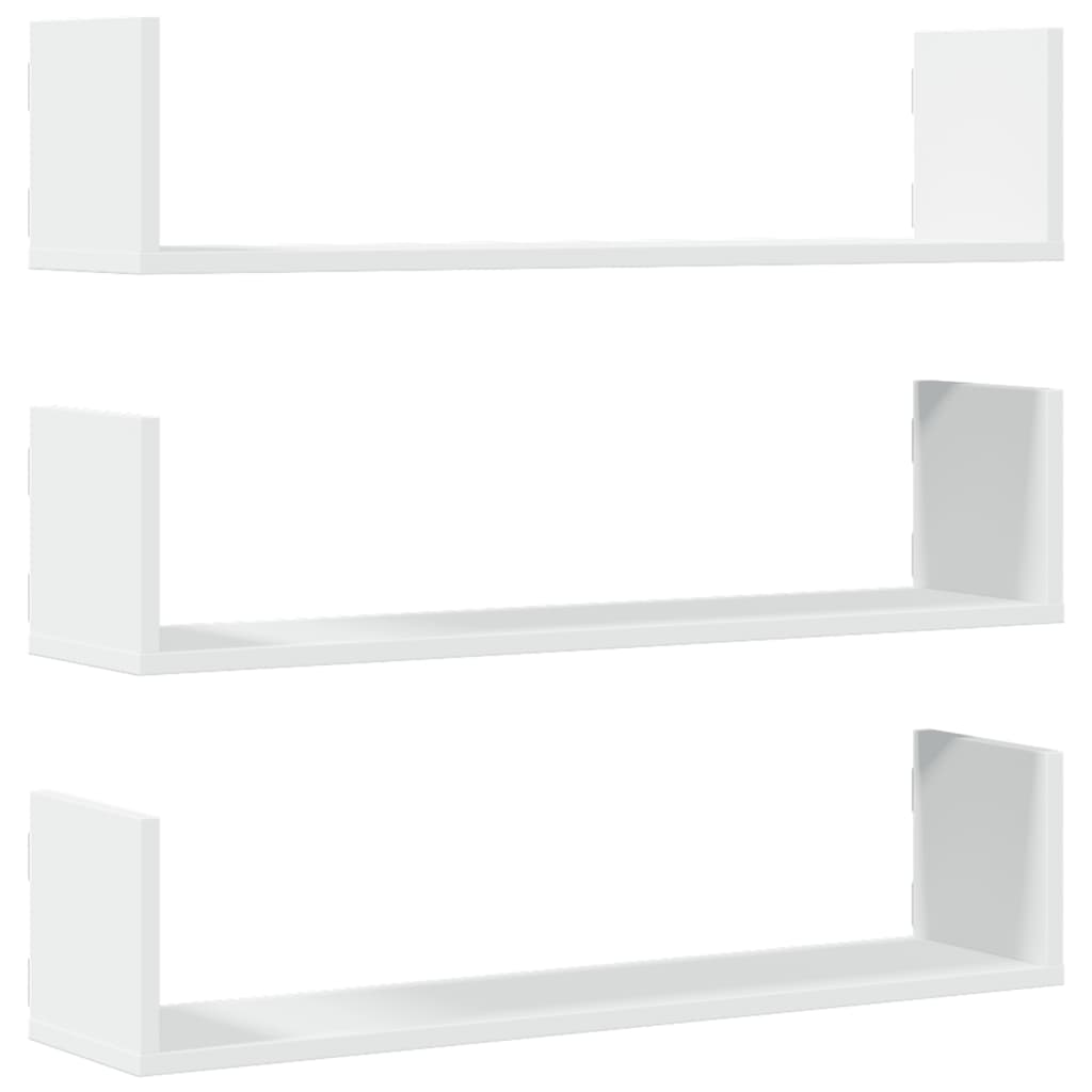 vidaXL Rafturi de perete, 3 buc., alb, 80x18x18 cm, lemn prelucrat