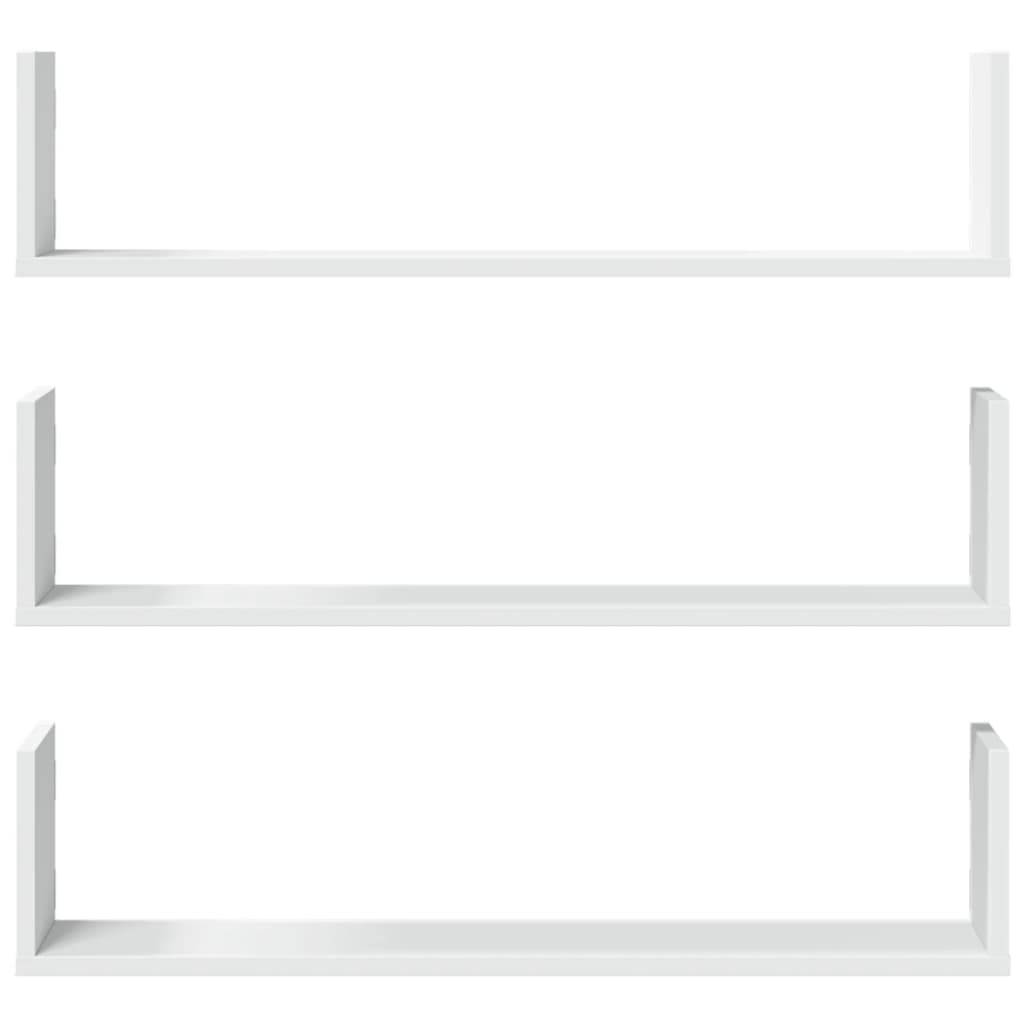 vidaXL Rafturi de perete, 3 buc., alb, 80x18x18 cm, lemn prelucrat