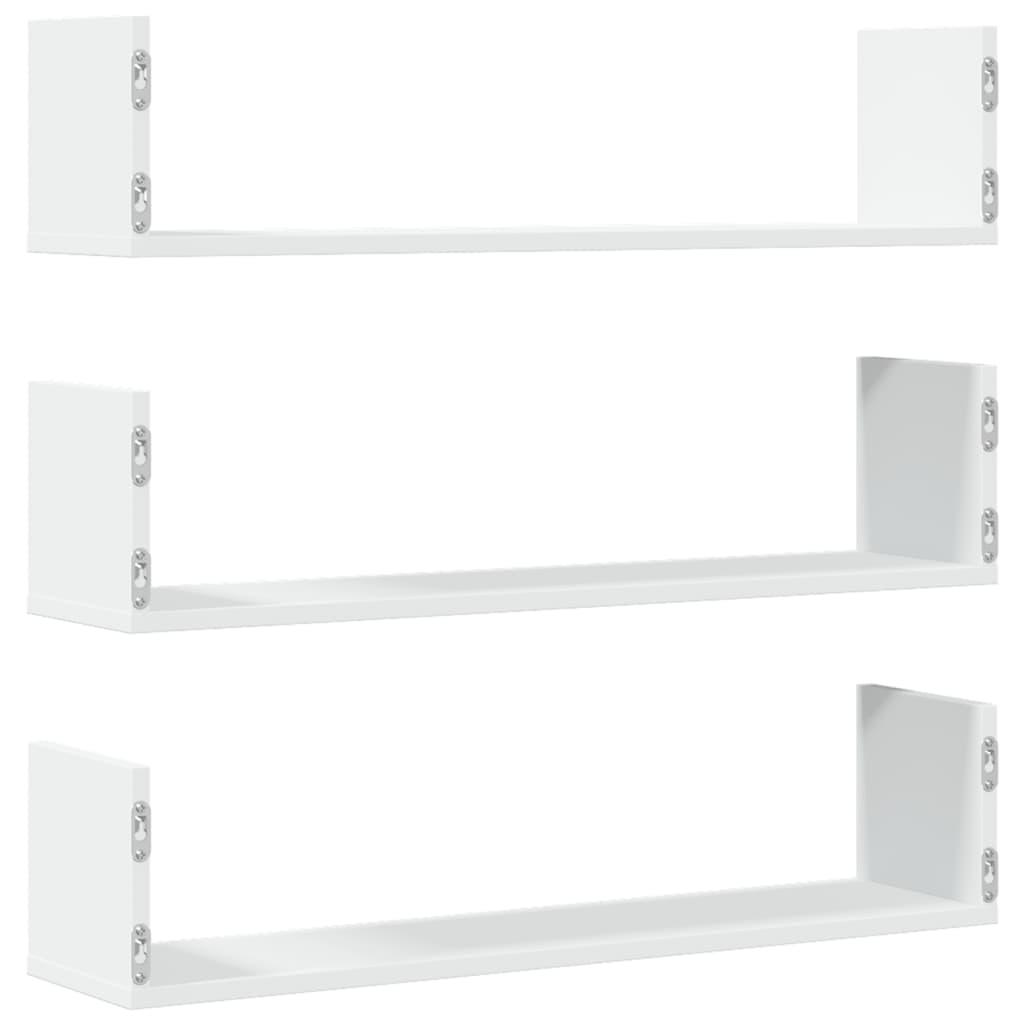 vidaXL Rafturi de perete, 3 buc., alb, 80x18x18 cm, lemn prelucrat